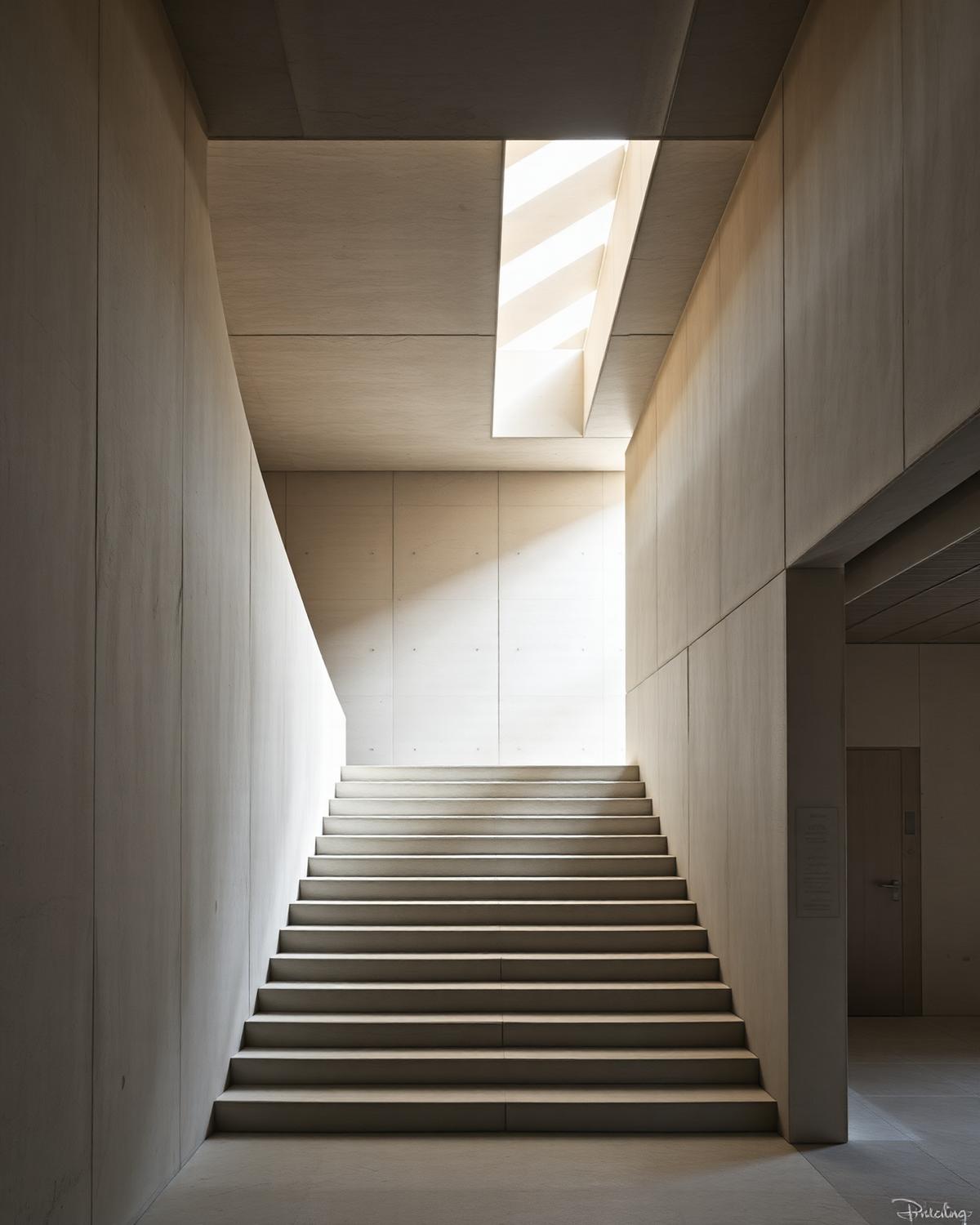 Concrete stair and corridor washed in daylight